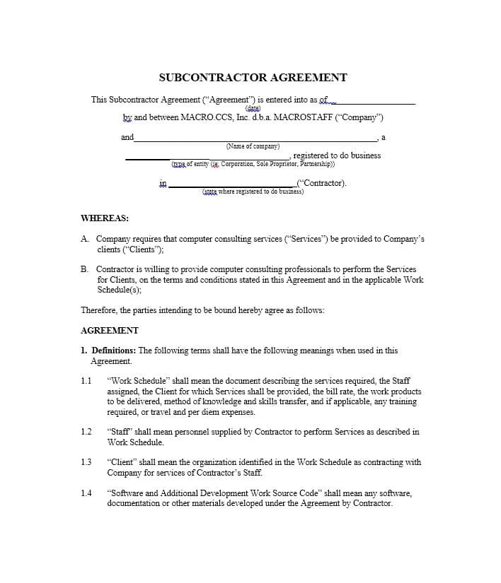Subcontractor Contract Template Uk Need A Subcontractor Agreement 39 Free Templates Here