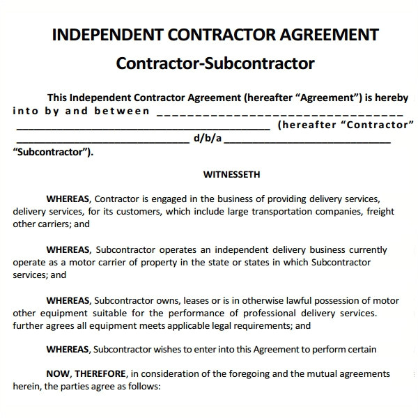 subcontractor agreement template