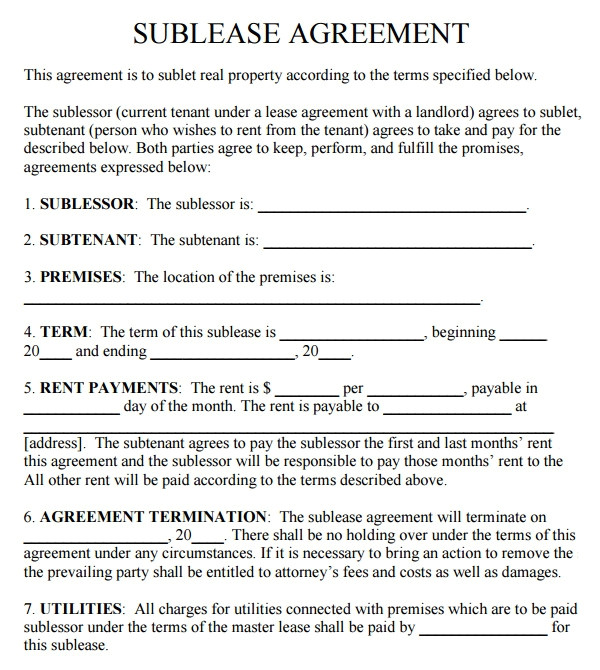 sublease agreement template