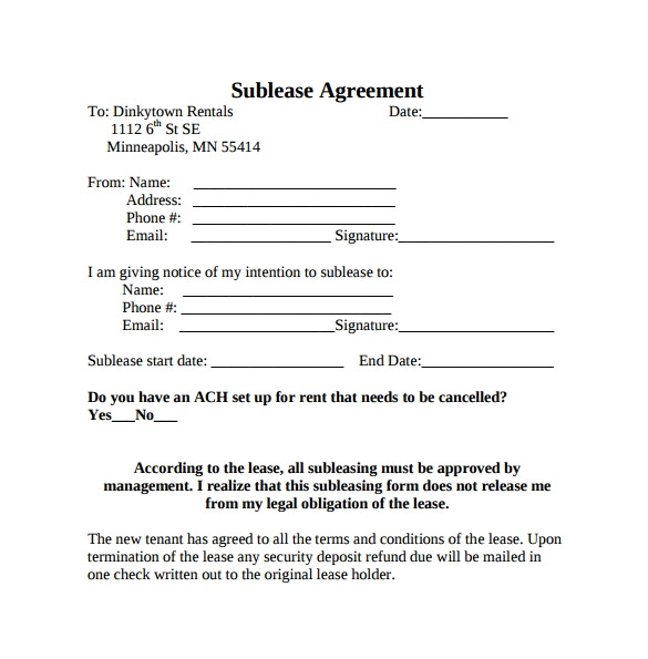 Sublet Contract Template Uk Sublease Agreement 25 Download Free Documents In Pdf Word