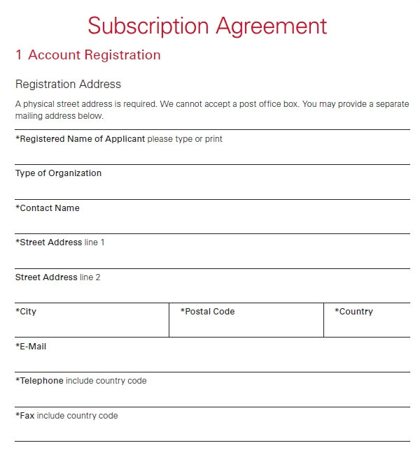 subscription agreement template