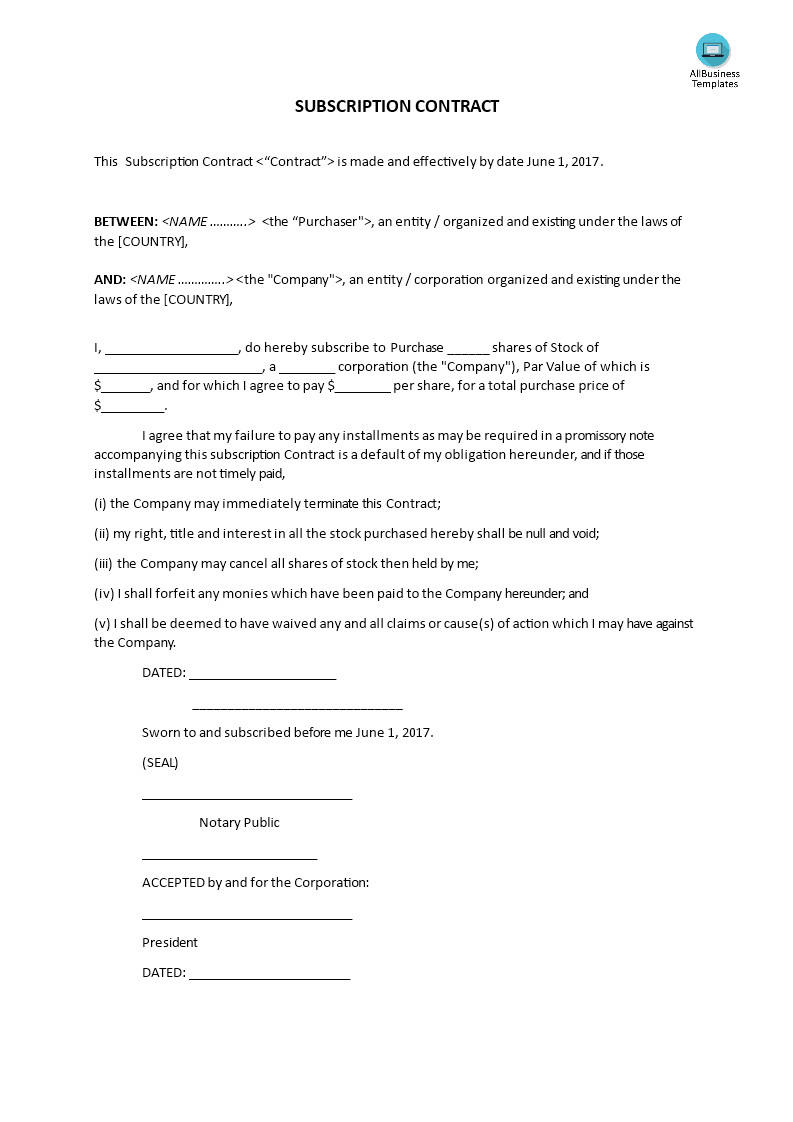 subscription contract template