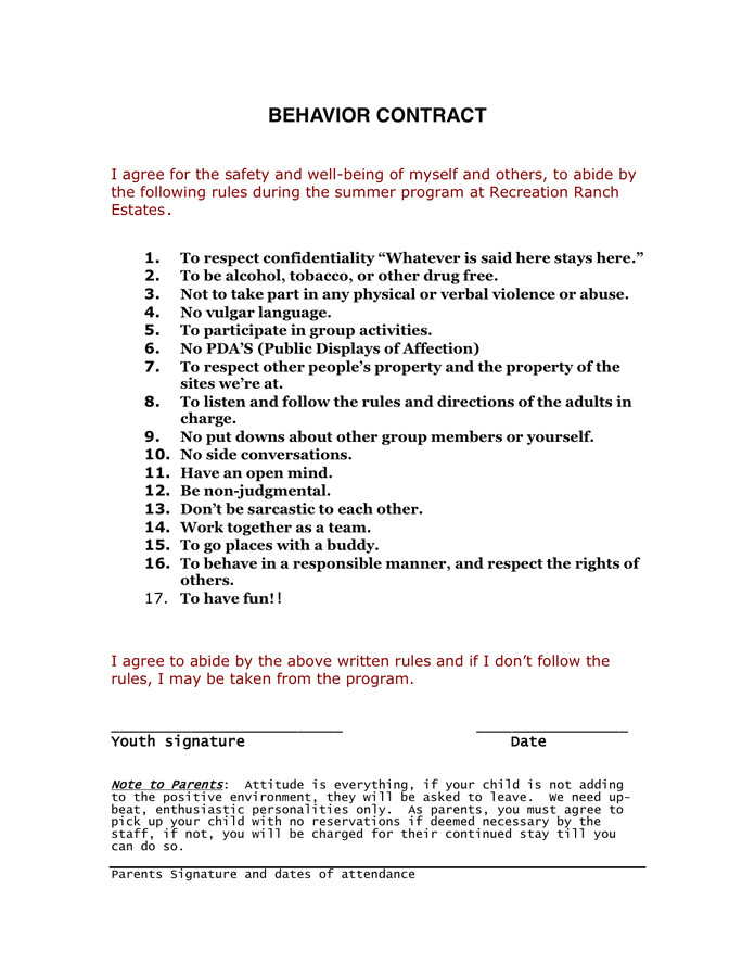 behavior contract 4