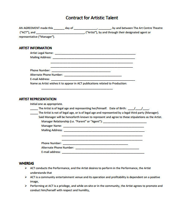 Talent Manager Contract Template 10 Artist Management Contract Templates Word Docs