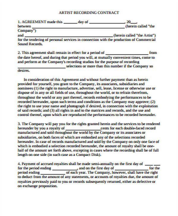 artist agreement contract