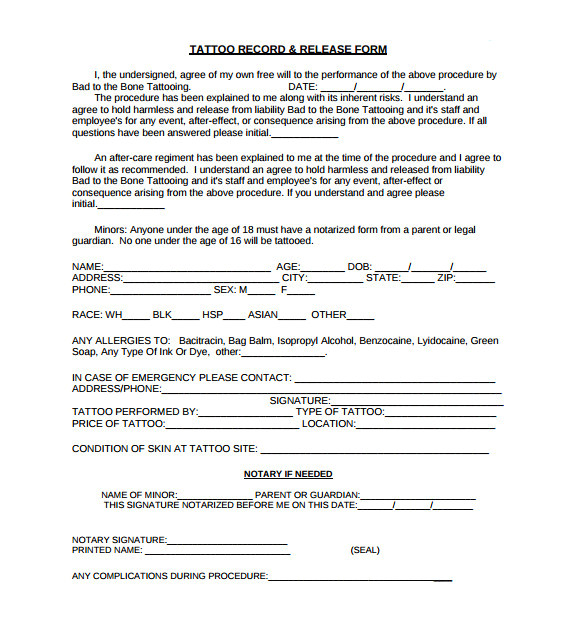 tattoo release form