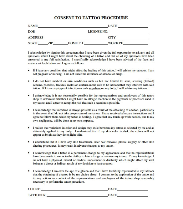 tattoo release form