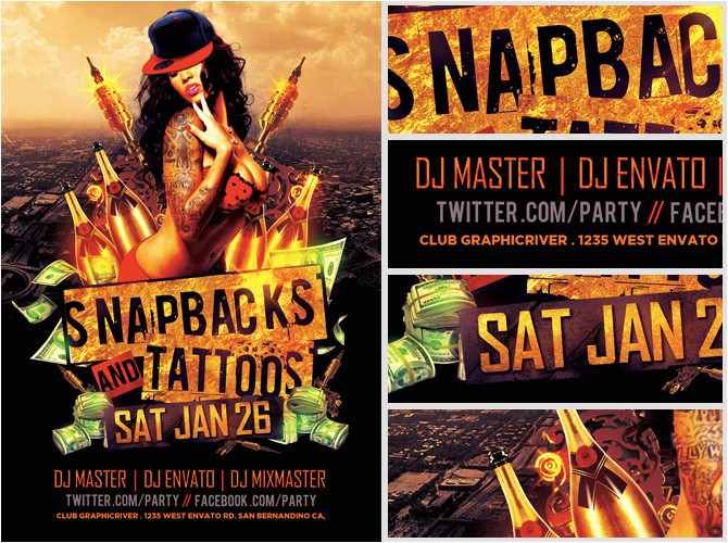 snapbacks and tattoos flyer template