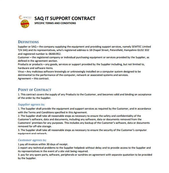 it support contract template