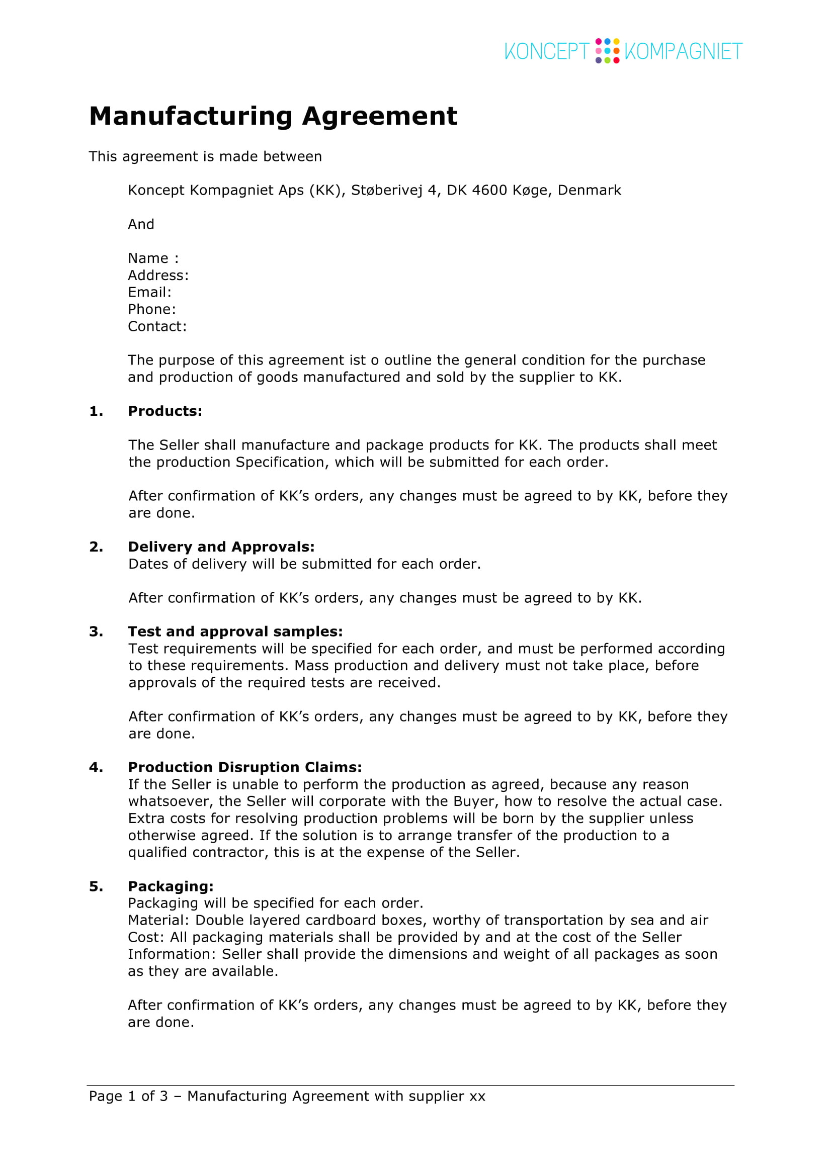 Technical Quality Agreement for Contract Manufacturing Template 11 Contract Manufacturing Agreement Template Examples