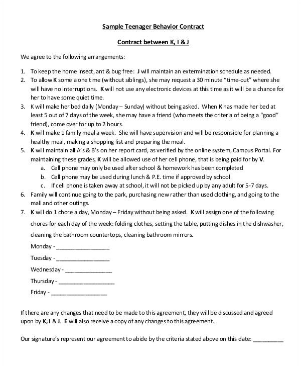 Teenage Behavior Contract Template 12 Sample Behavior Contract Templates Word Pages Docs