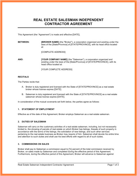 9 independent sales contractor agreement template