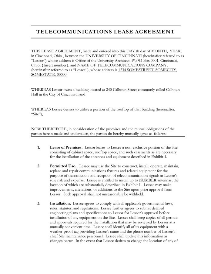 telecommunications lease agreement template
