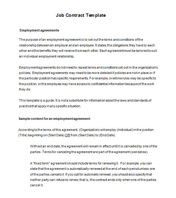 Templates for Employment Contracts 18 Job Contract Templates Word Pages Docs Free