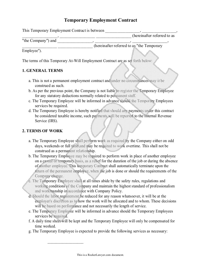 temporary employment contract template