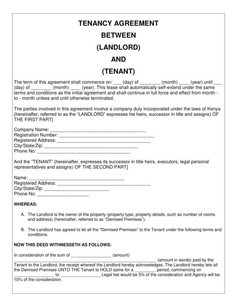 simple tenancy agreement templates pdf