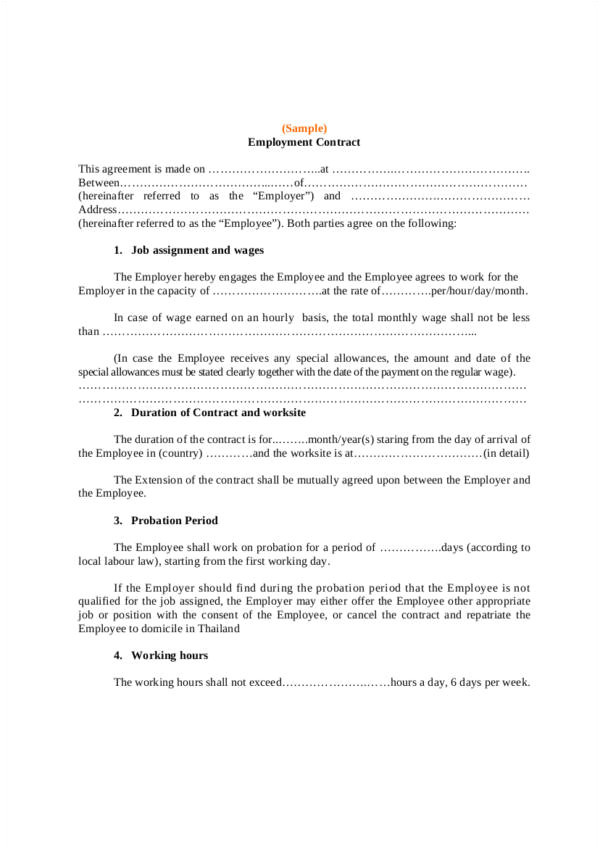 Thai Employment Contract Template 22 Employee Contract Templates Docs Word