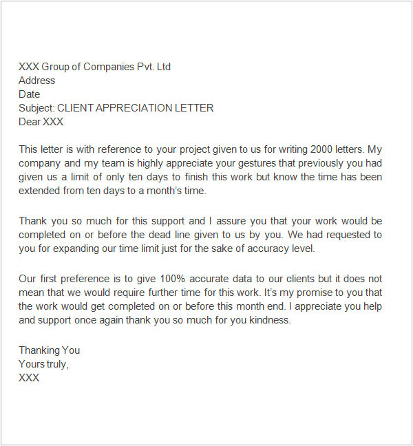 thank you letter for appreciation