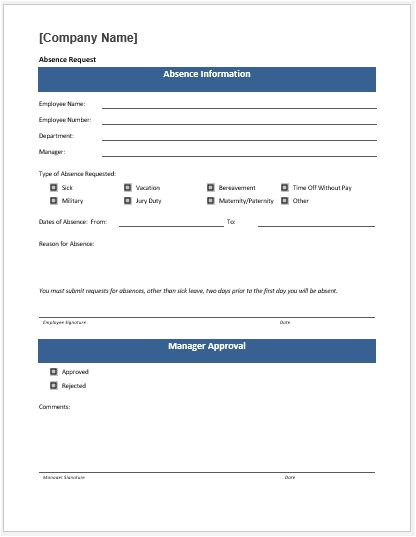 time off request form templates