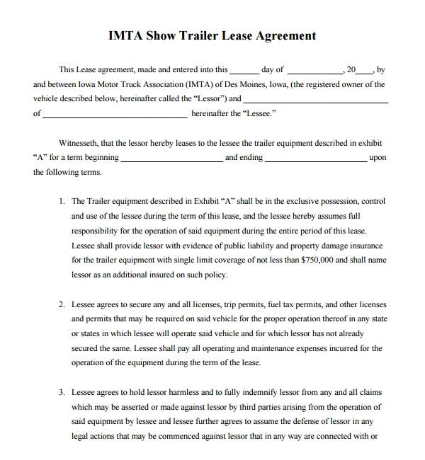 trailer rental agreement template