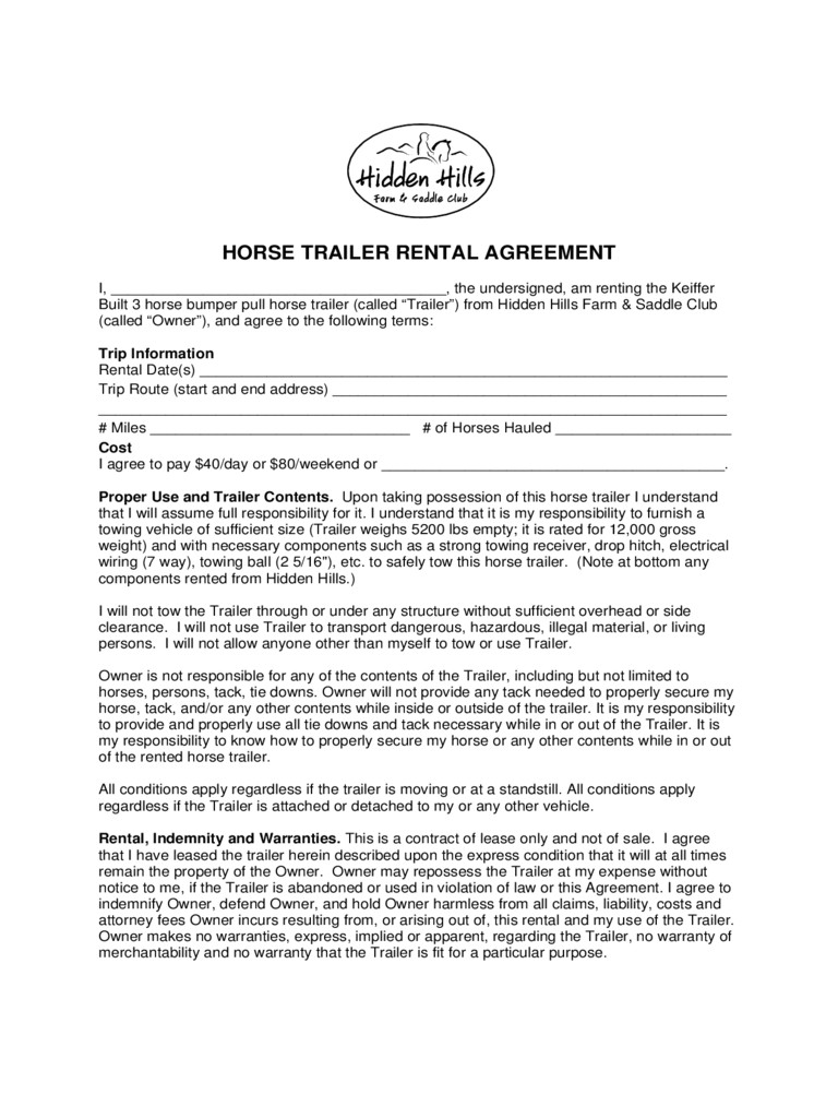 trailer rental agreement