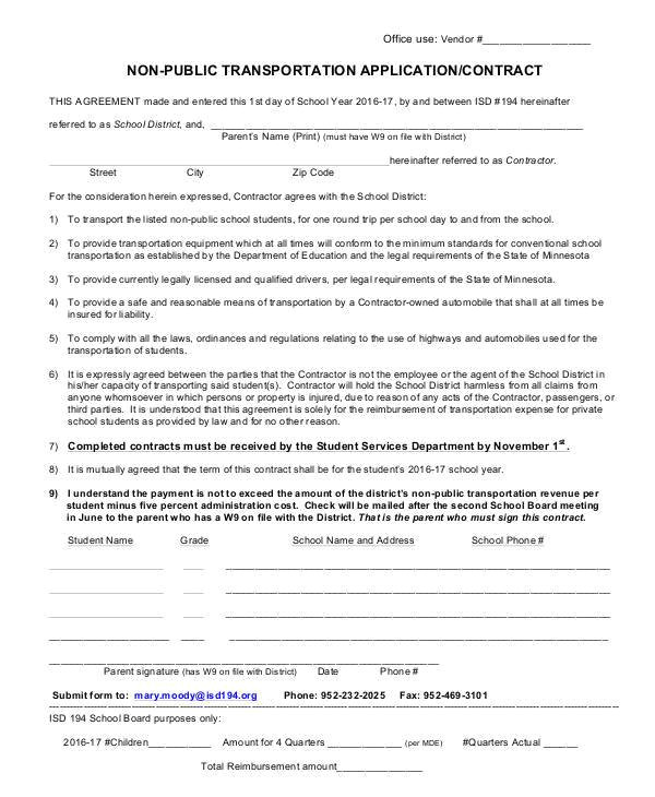 transportation contract form
