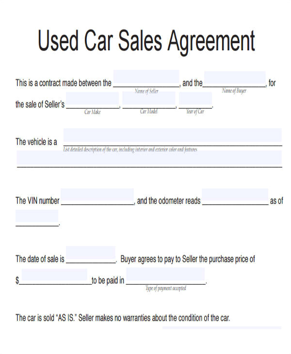 vehicle sales agreement sample