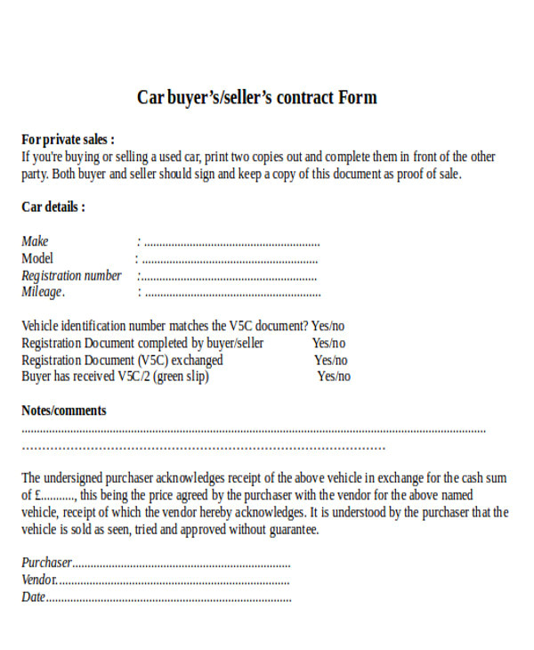 used car sale contract