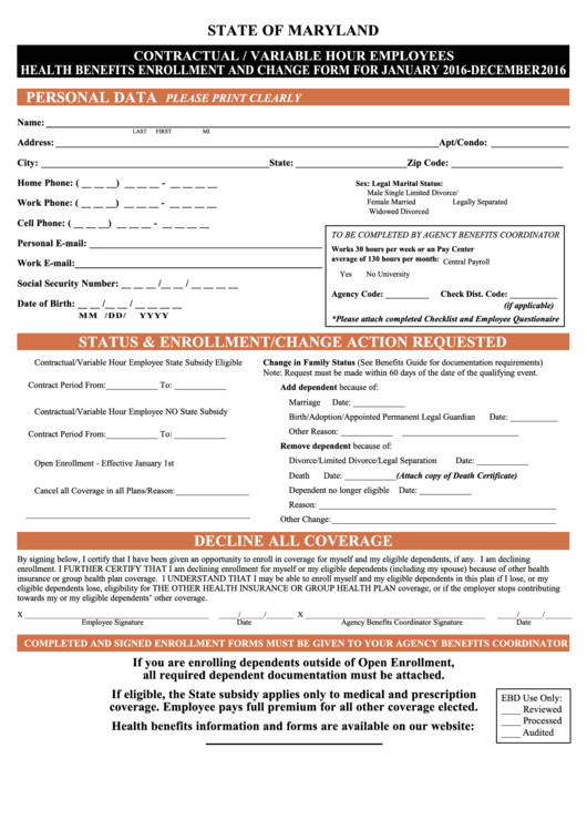 form cef15 contractual variable hour employees health benefits enrollment and change form for january december 2016