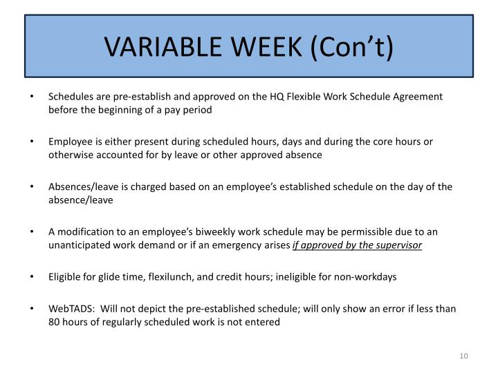 variable week and maxiflex work schedules