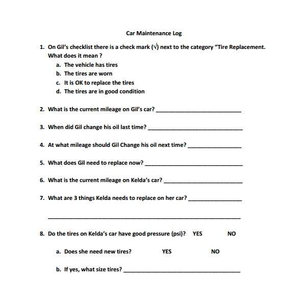 Vehicle Maintenance Contract Template Sample Repair Log Template 9 Free Documents In Pdf Excel
