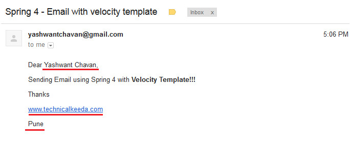 spring 4 sending email with velocity template