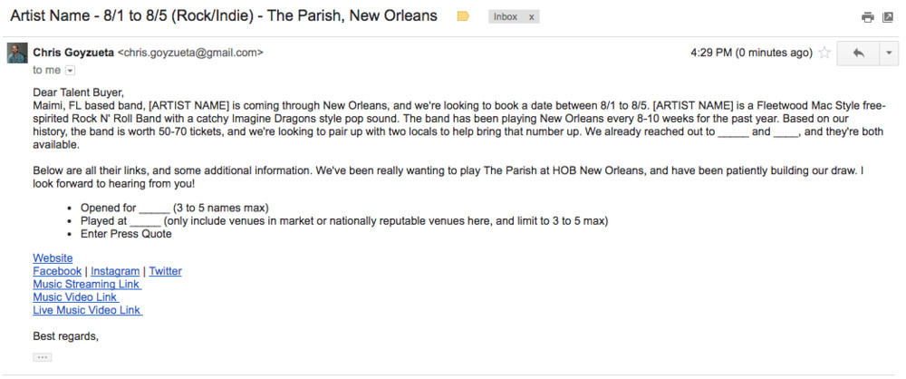 Venue Enquiry Email Template Booking More Shows by Writing Better Emails to Talent