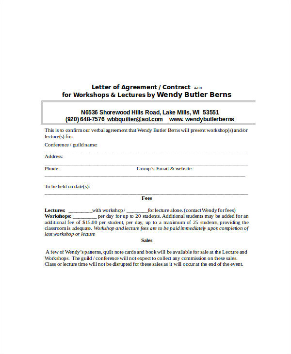 Verbal Agreement Contract Template 32 Sample Agreement Letters Word Pdf