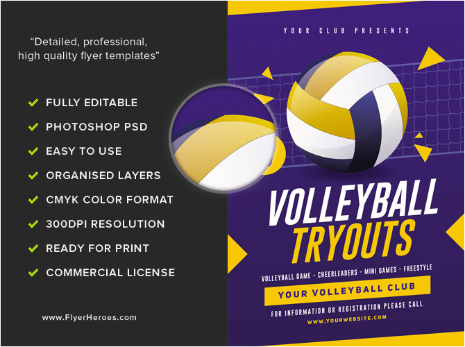 volleyball tryouts flyer template
