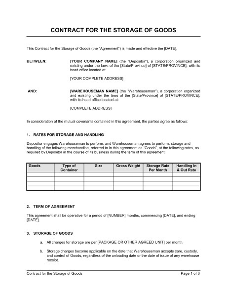 contract for the storage of goods d869
