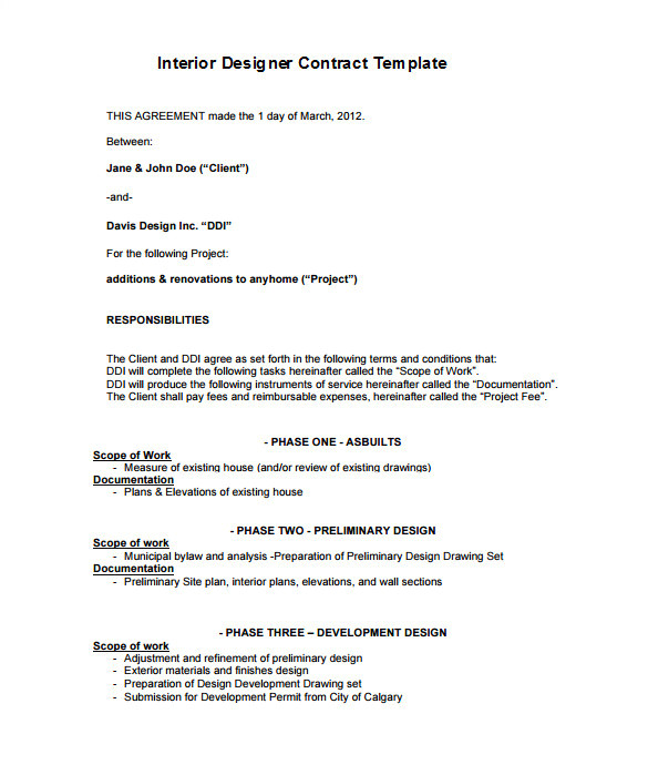 interior designer contract template