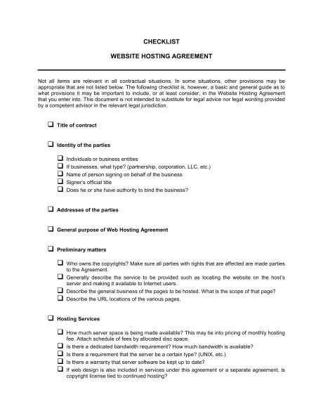 checklist website hosting agreement d770