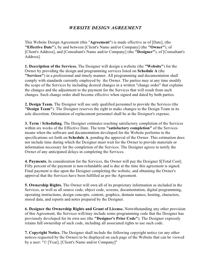 Website Ownership Contract Template Website Design Agreement Template