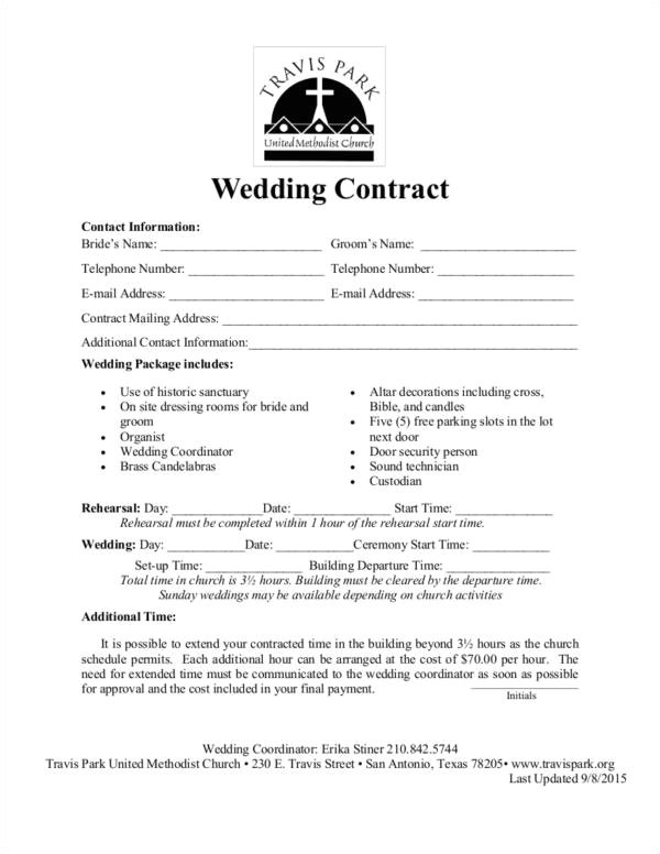 wedding contract sample templates