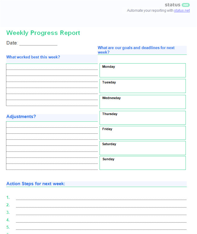 weekly status report template free download