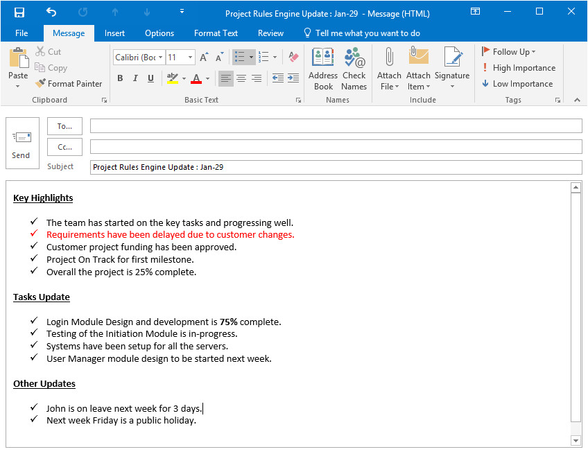 Weekly Update Email Template Project Status Update Email Sample Templates and
