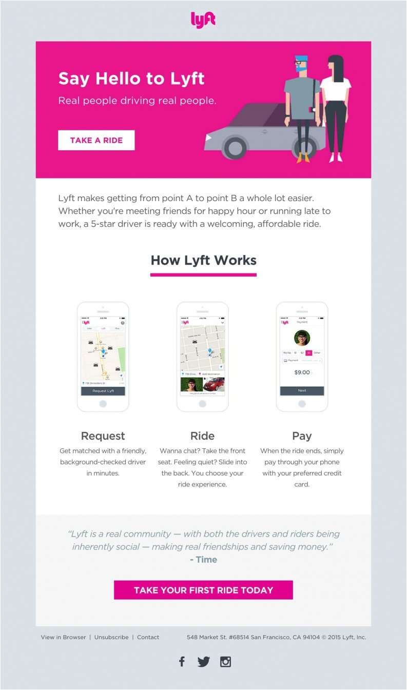 lyft welcome email
