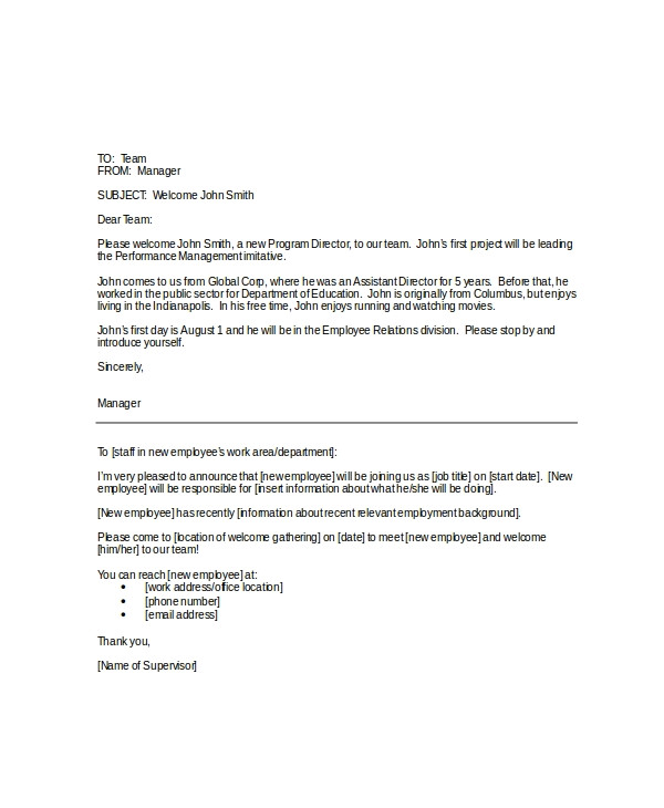 Welcome to the Team Email Template Welcome Email Template 5 Free Word Pdf Documents