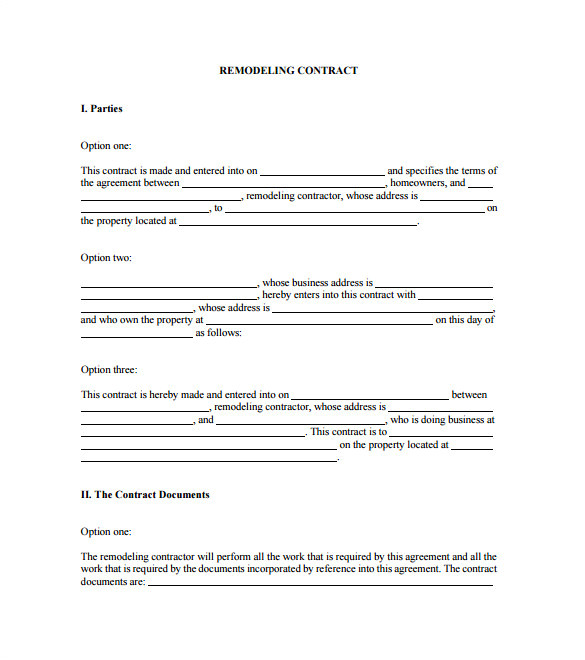 home remodeling contract template