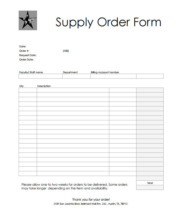 printable order forms templates