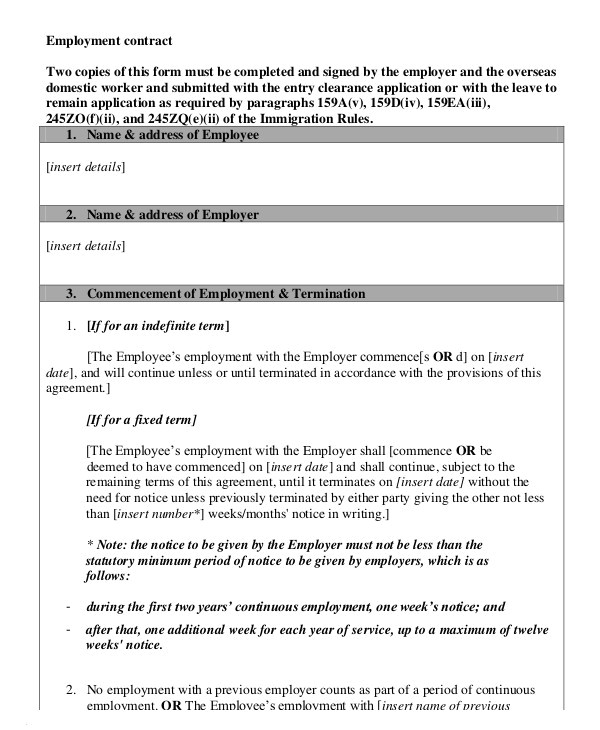 sample employment contract