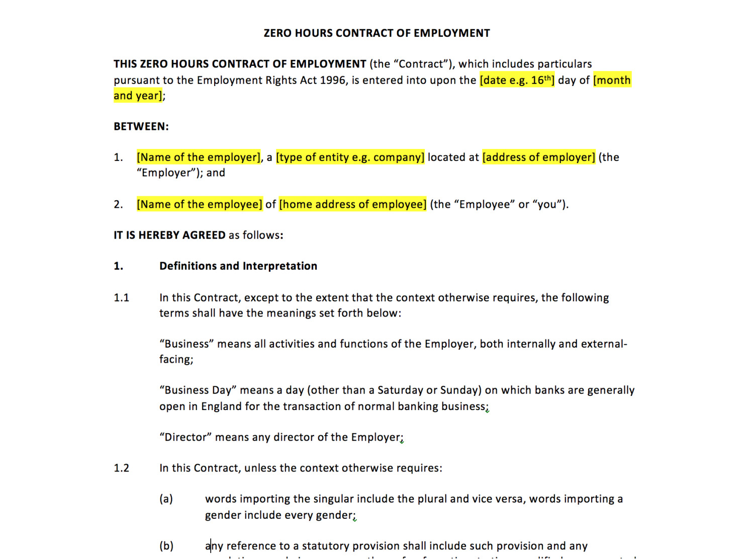 Zero Hours Contract Template Uk Zero Hours Contract Template Uk Template Agreements and