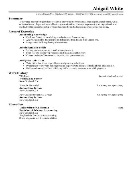 accounting finance resume examples