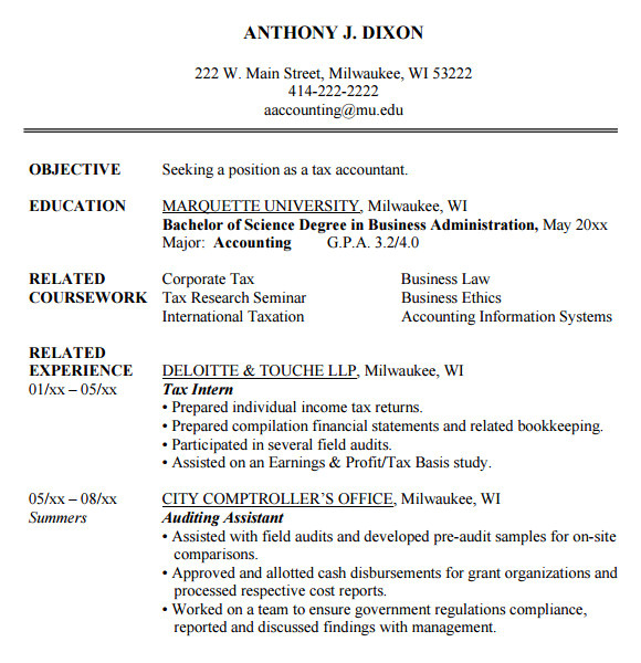 sample accounting resume